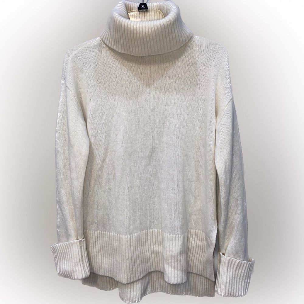 FILORO Cleary Women's Oversized 2-Ply 100% Cashmere Turtleneck XS in Cream